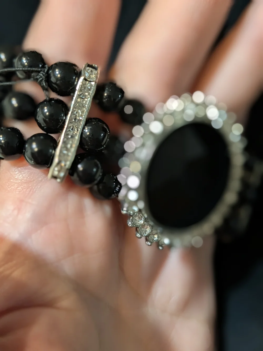paparazzi Black Faceted Center Bracelet with Sparkling Halo